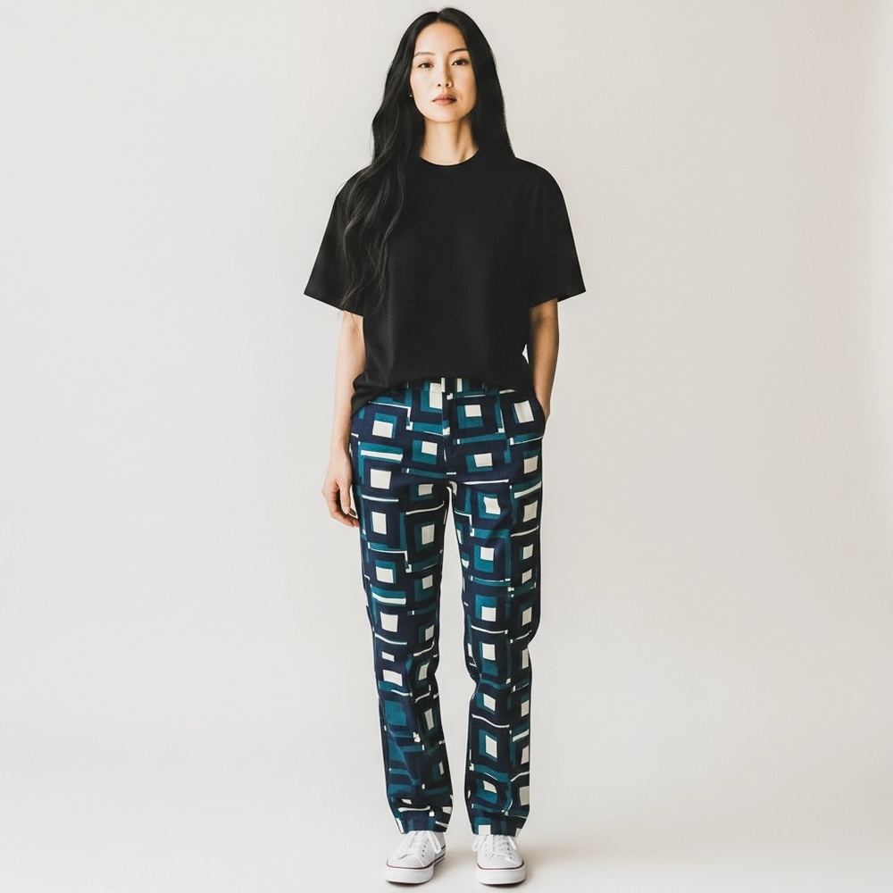 Banana Republic Sloan Black & Teal Geometric Pants